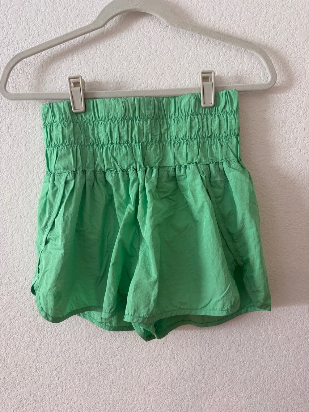 FP Movement by Free People Smocked High-Waist Athletic Shorts in Green